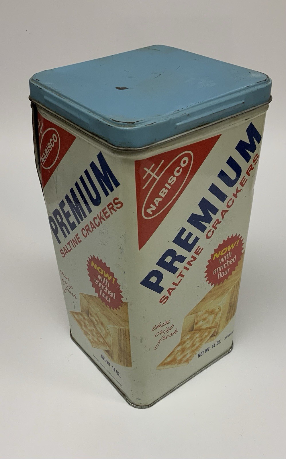 Vintage 1969 NABISCO Premium Saltine Cracker Metal Container Tin Can Box 14 OZ