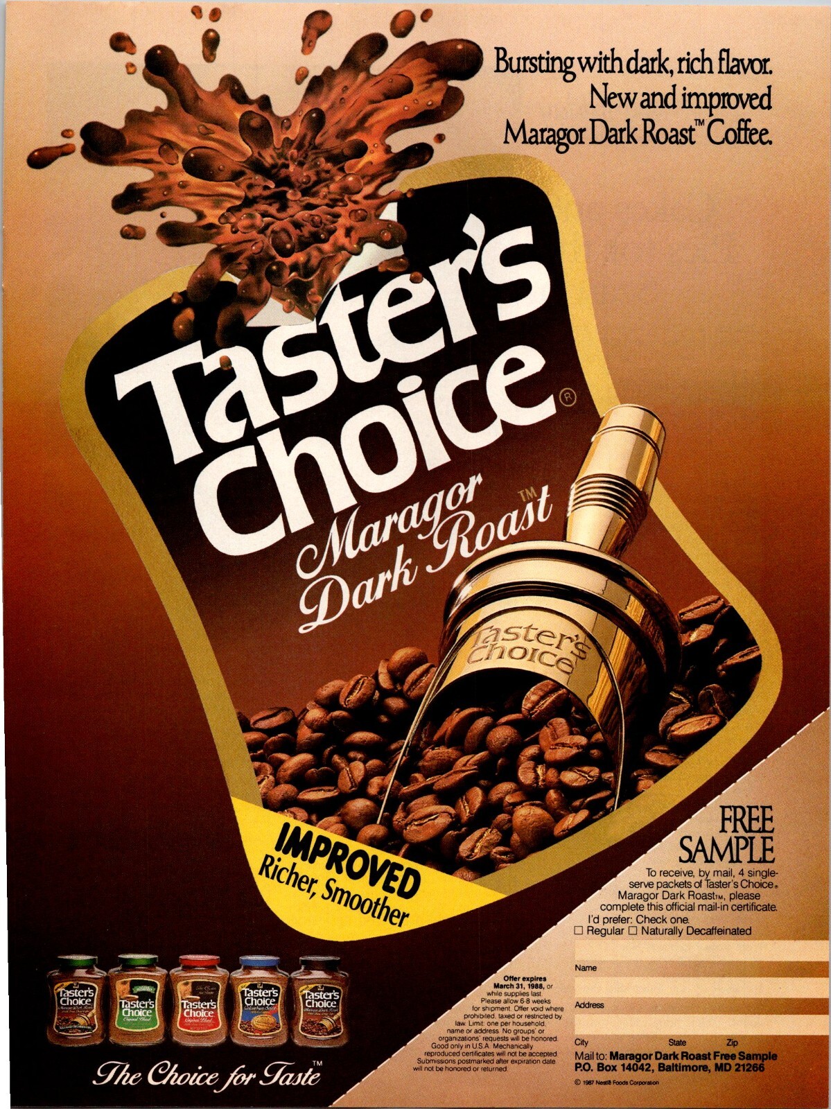 Taster’s Choice Maragor Dark Roast Coffee Original Vintage Print Ad