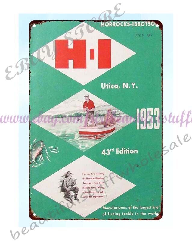 room interior design for 1953 HORROCKS IBBOTSON Fishing Tackle metal tin sign