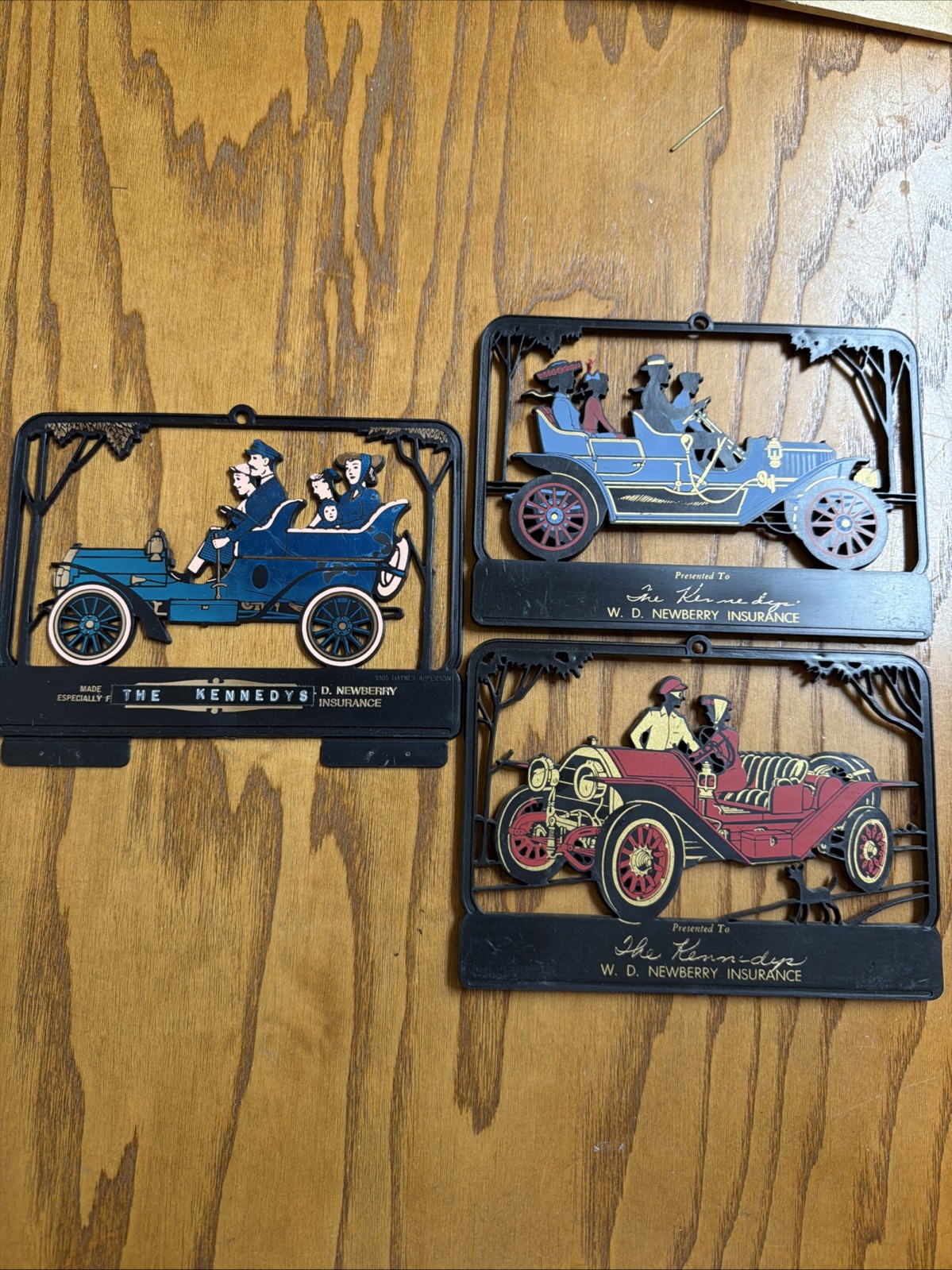 Set Of 3 Vintage 1950’s Vernon Calendar Toppers Insurance advertising Old Cars