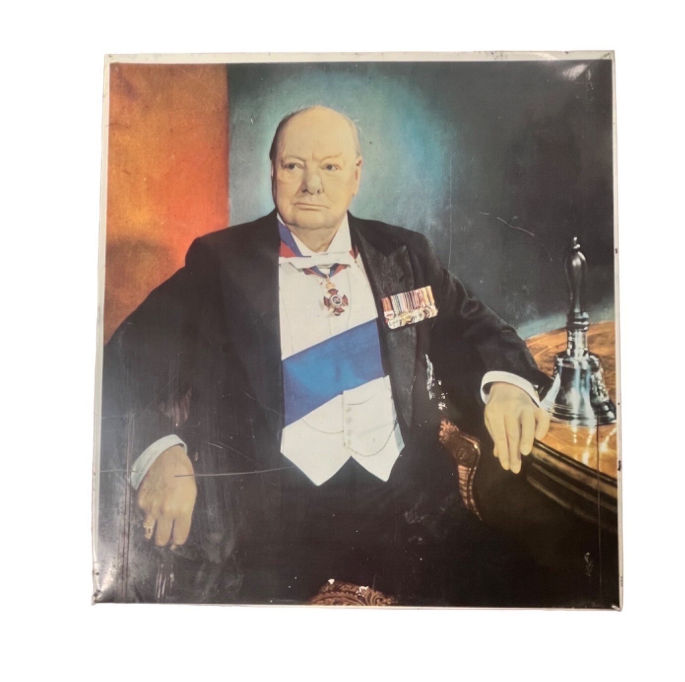 Vintage Winston Churchill Commemorative Tin Biscuit Box Portrait Prime Minister