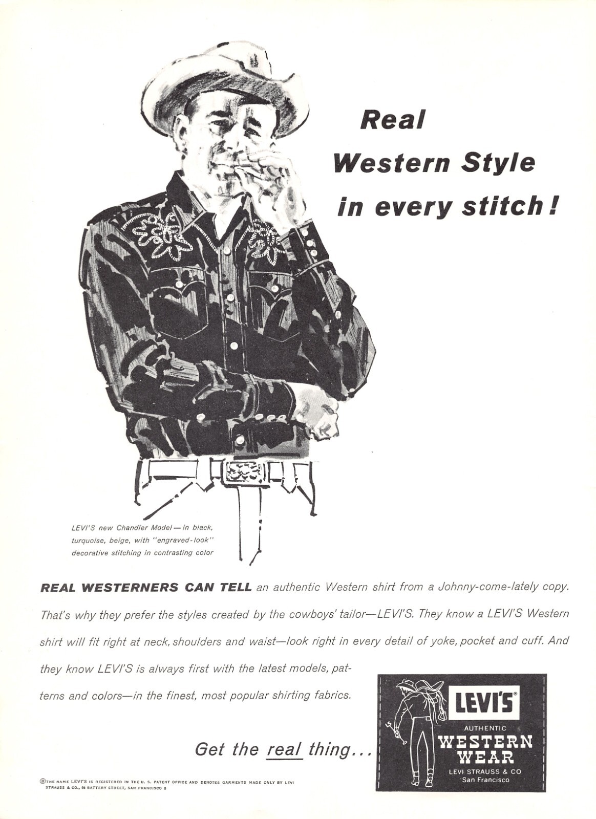Levi’s Real Western Style In Every Stitch Levi Strauss Vtg Magazine Print Ad