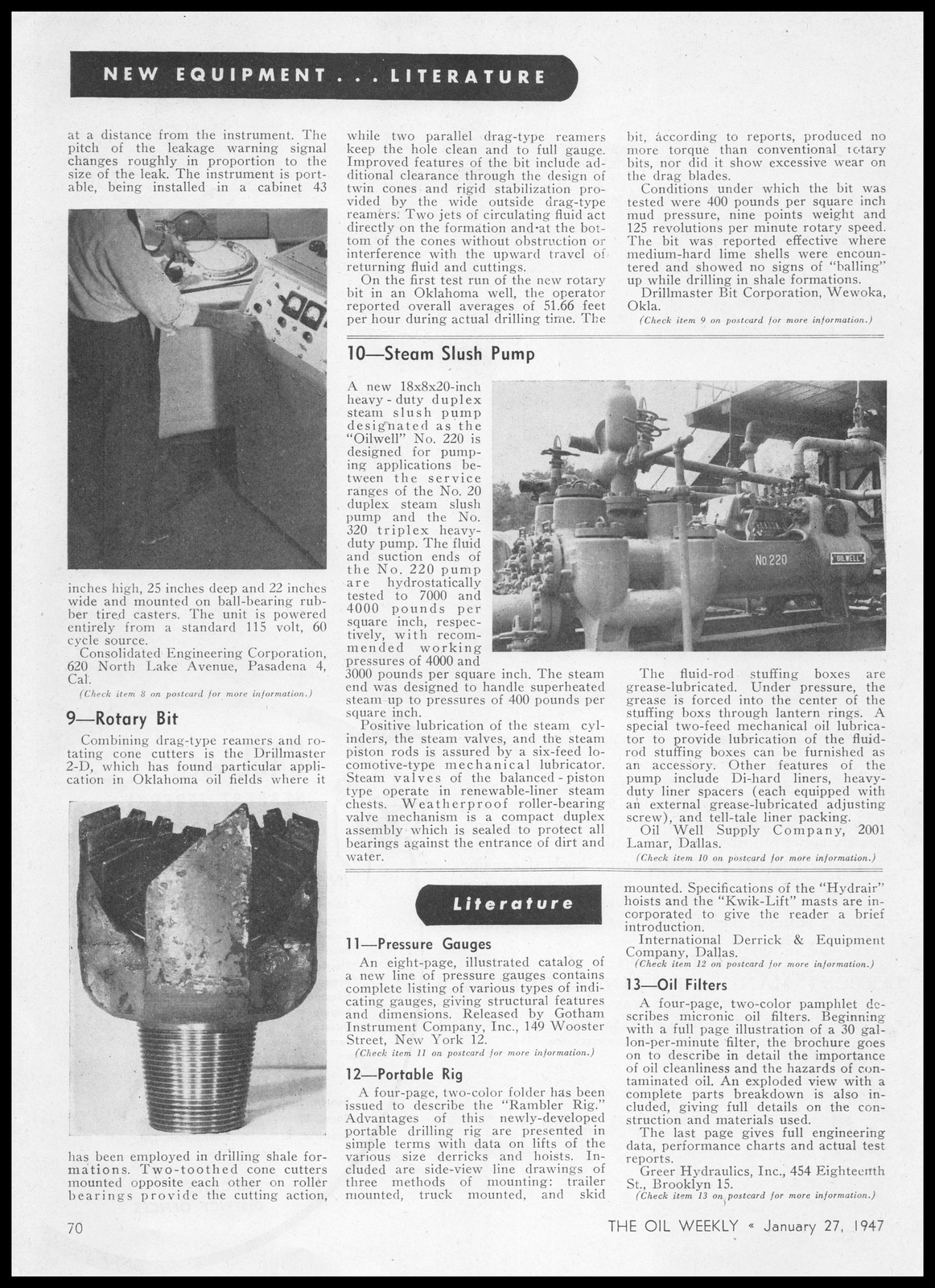 1947 Oil Well Supply Co. Dallas Texas No. 200 Steam Slush Pump Photo Print Ad