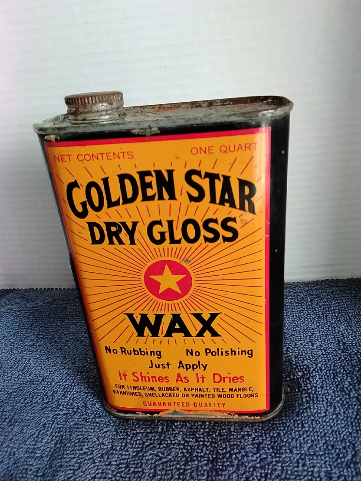 VTG.” GOLDEN STAR”QT METAL “DRY GLOSS WAX”EMPTY CAN;KANSAS CITY,MO.