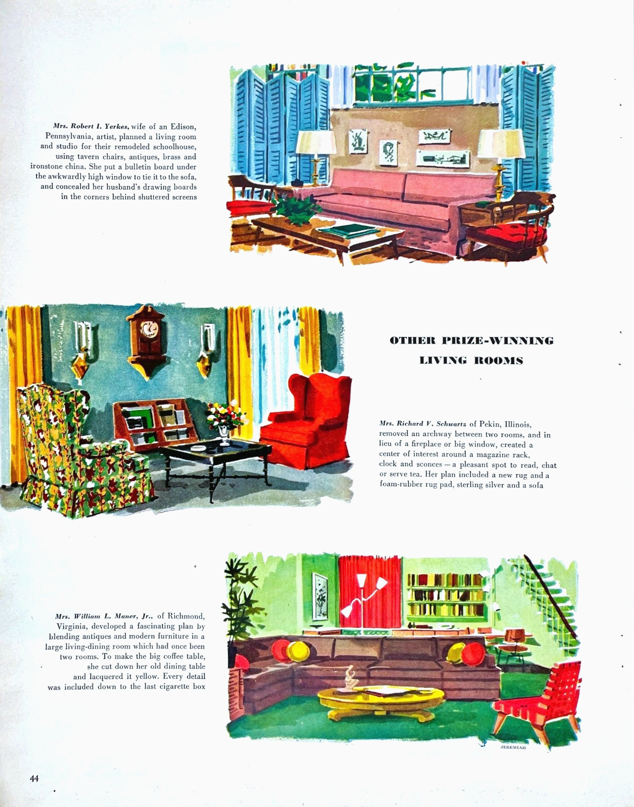 Winning Living Rooms MCM Interior Design Colorful Decor Ideas Vtg Mag Excerpt