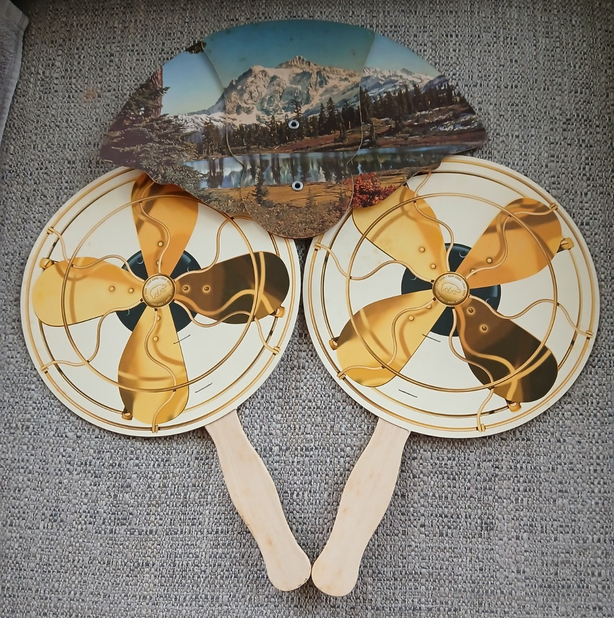 Old Vintage Advertising Hand Fan Lot Of Three Fans Trifold and Stay Cool