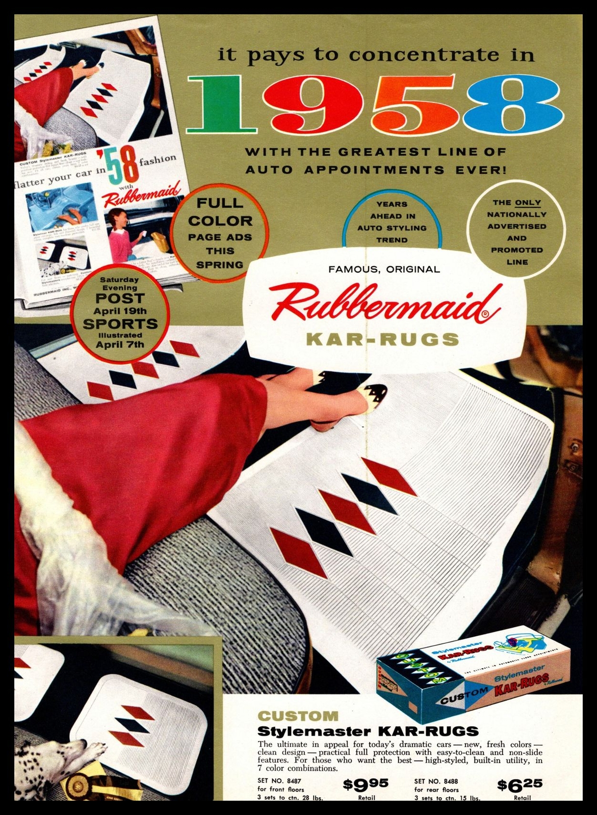 1958 Rubbermaid Stylemaster Kar-Rugs Dalmatian Dog Full Color Vintage Print Ad