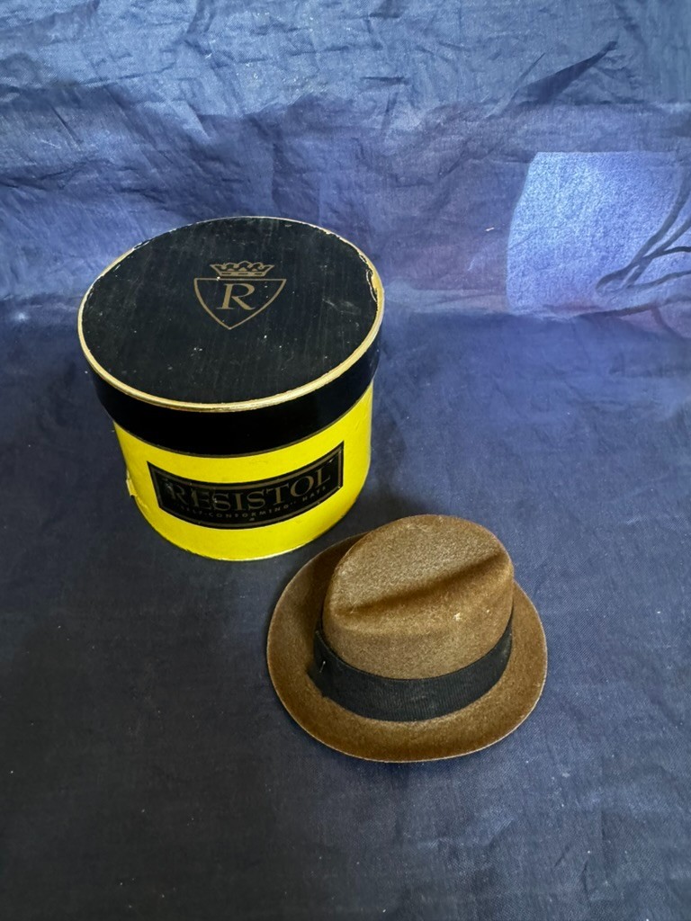 Vintage RESISTOL Miniature Felt Hat Salesman Sample With Original Yellow Box