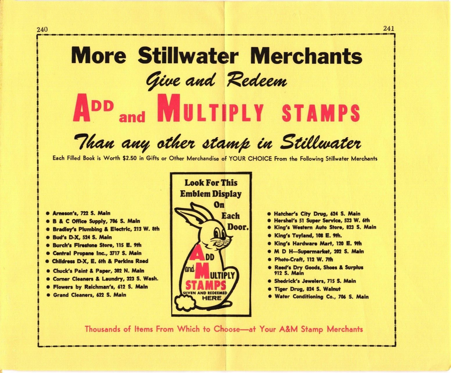 Stillwater OK 1964 Print Ad Add & Multiply Rabbit Trading Stamps 8.5″ x 10.5″