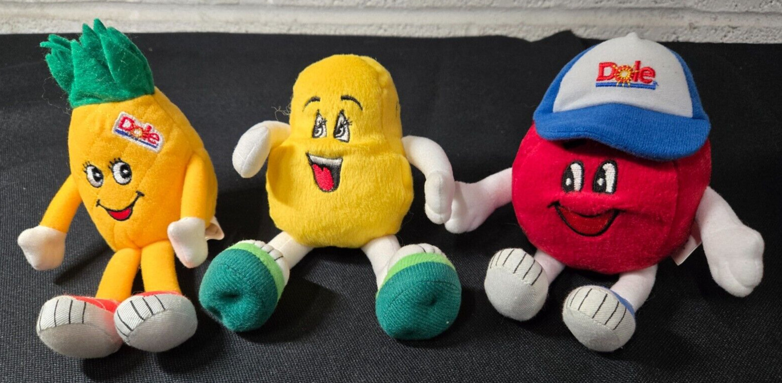 Vintage 1999 Lot of 3 Dole Fruit 7″ Plush Mascots Pineapple Papaya Cranberry