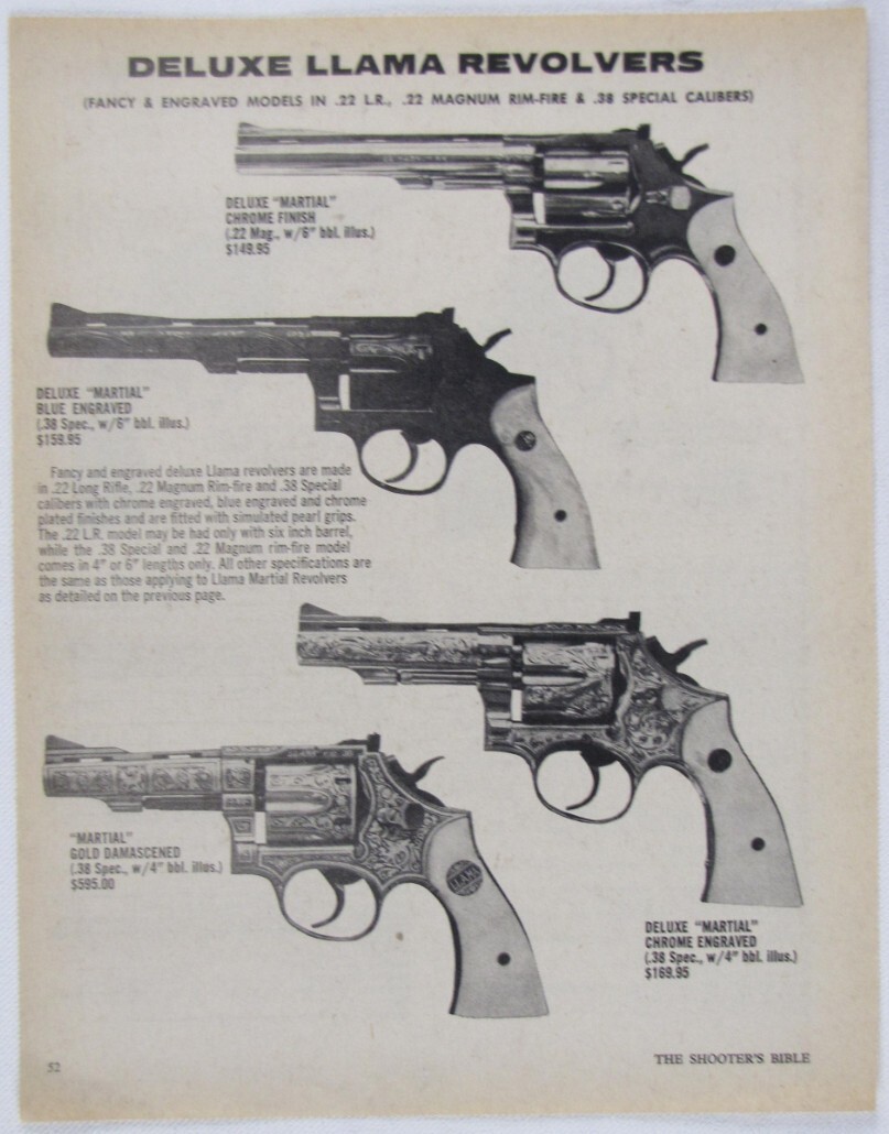 Vintage 1975 LLAMA Deluxe Martial Revolver Pistol Print Ad