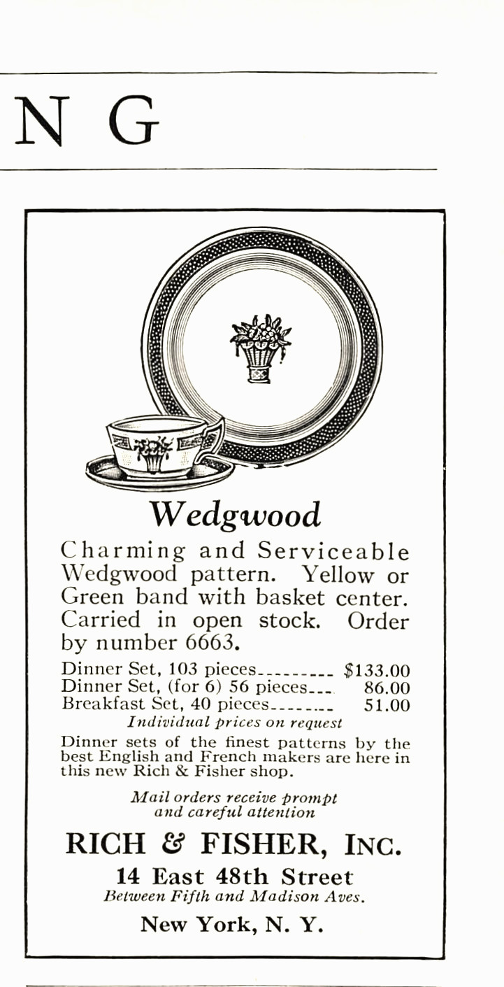 Wedgwood Dinnerware Pattern Rich & Fisher New York 2.5 x 4.75″ 1927 Mag Print Ad