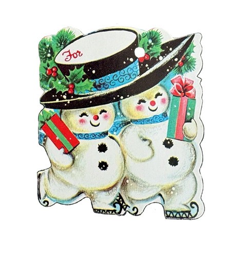 GIFT TAG Vintage style Snowman skating Christmas Reproduction BRAND NEW