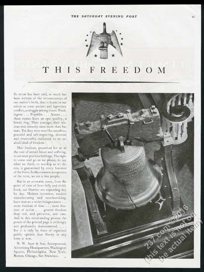 1929 Liberty Bell photo N.W. Ayer & Son Advertising vintage print ad