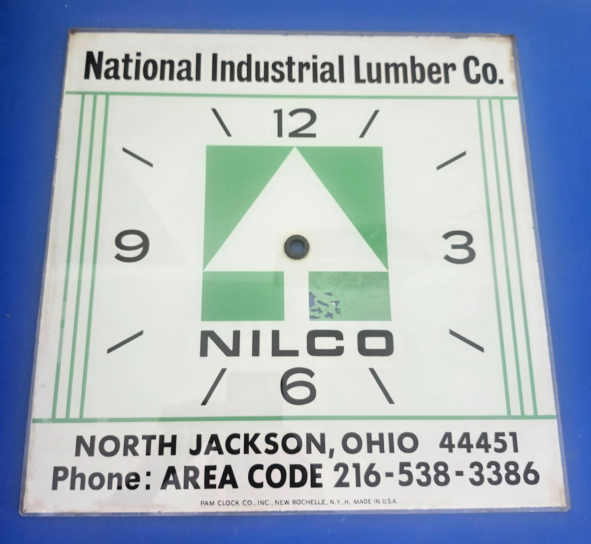 Original 1960’s Pam NILCO Lighted Clock Glass Face Panel / Dial Vintage Lumber