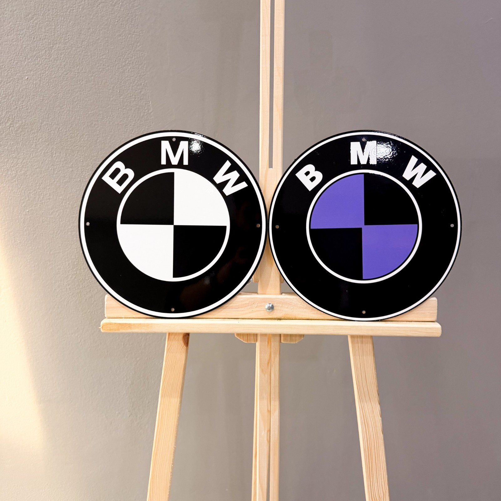 BMW Black & Black Purple Logo Heavy Metal Sign Set – 30 cm (11.8”)