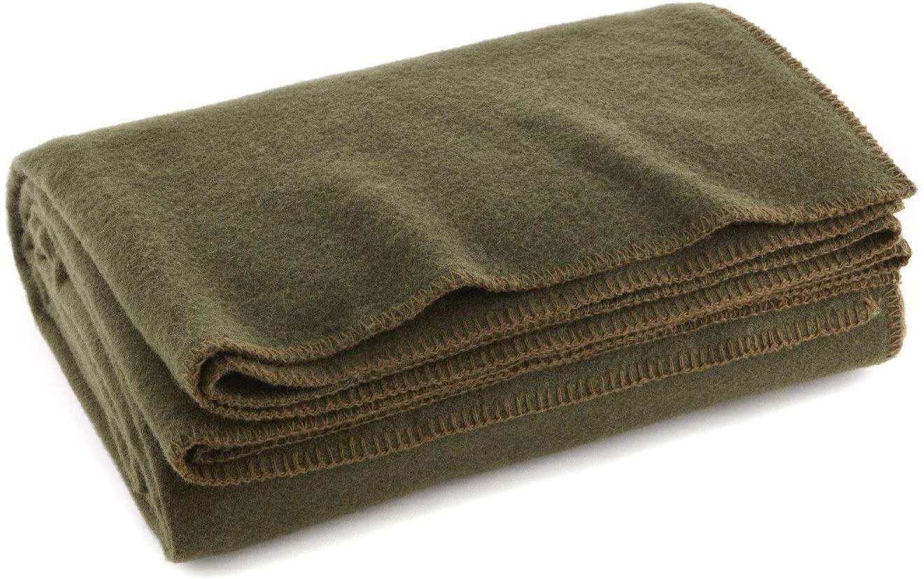 Olive Drab Green Warm Fire Retardant Blanket 66 X 90 (80% Wool) Us Military Styl