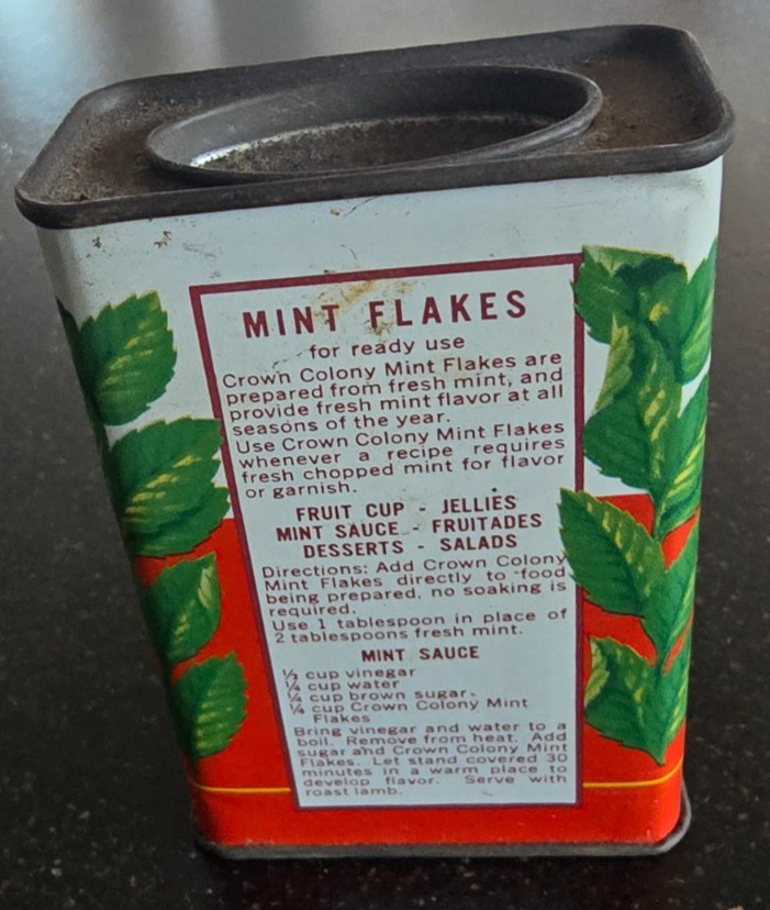 VTG Crown Colony Dried Mint Flakes Tin, Safeway