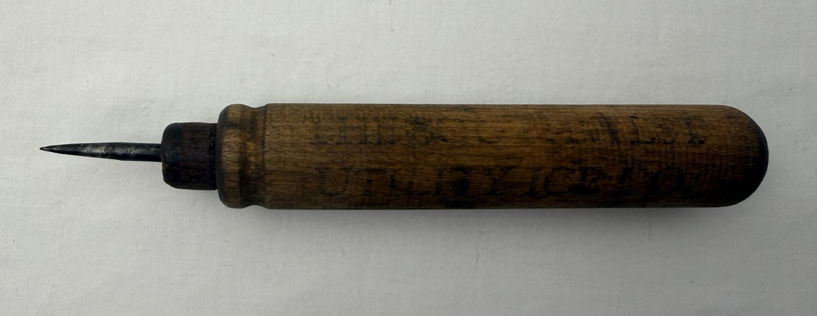Vintage Utility Ice Co Advertising Ice Pick Round Wood Handle