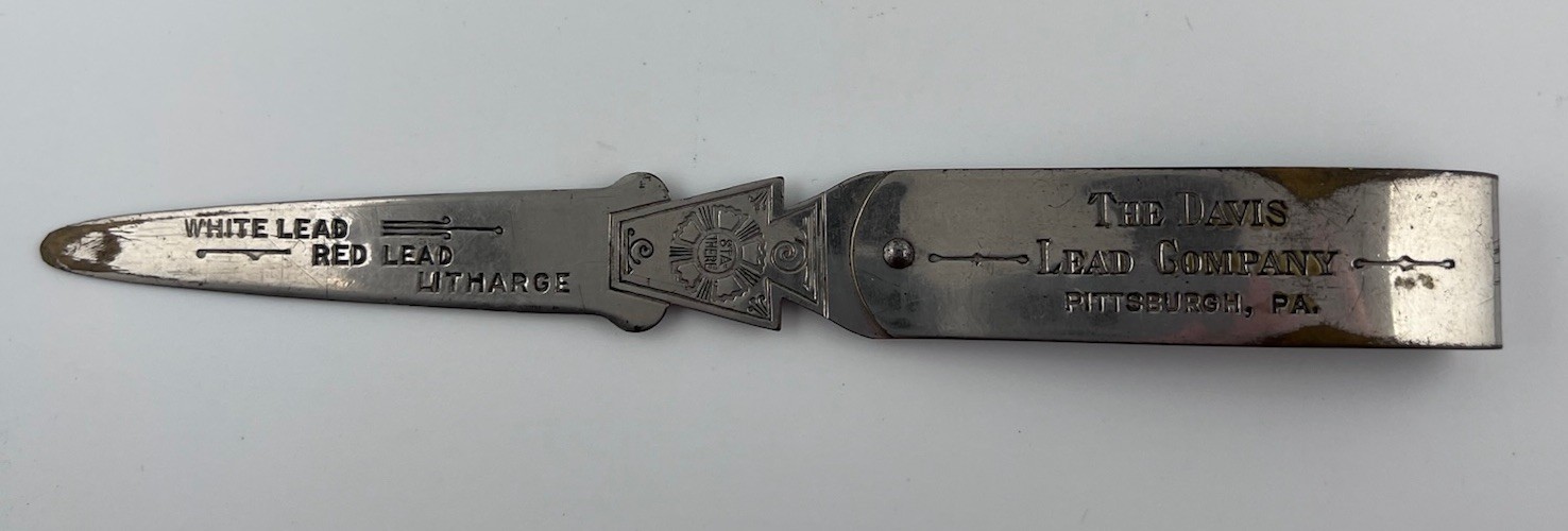 The Davis Lead Company Pittsburgh, Pennsylvania Advertising Letter Opener