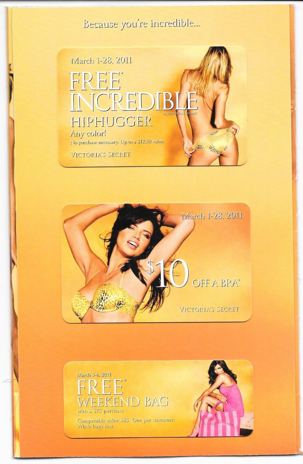 VICTORIA’S SECRET March 2011 Direct Marketing Mail with Attached Discount Cards