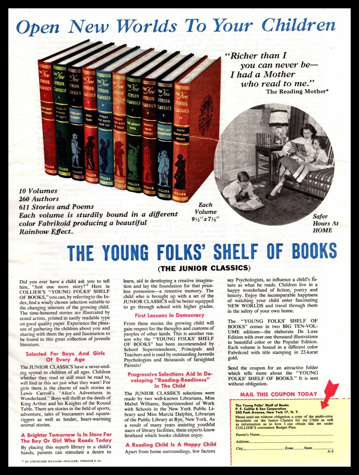 1949 Collier’s Junior Classics The Young Folks’ Shelf Of Books Library Print Ad