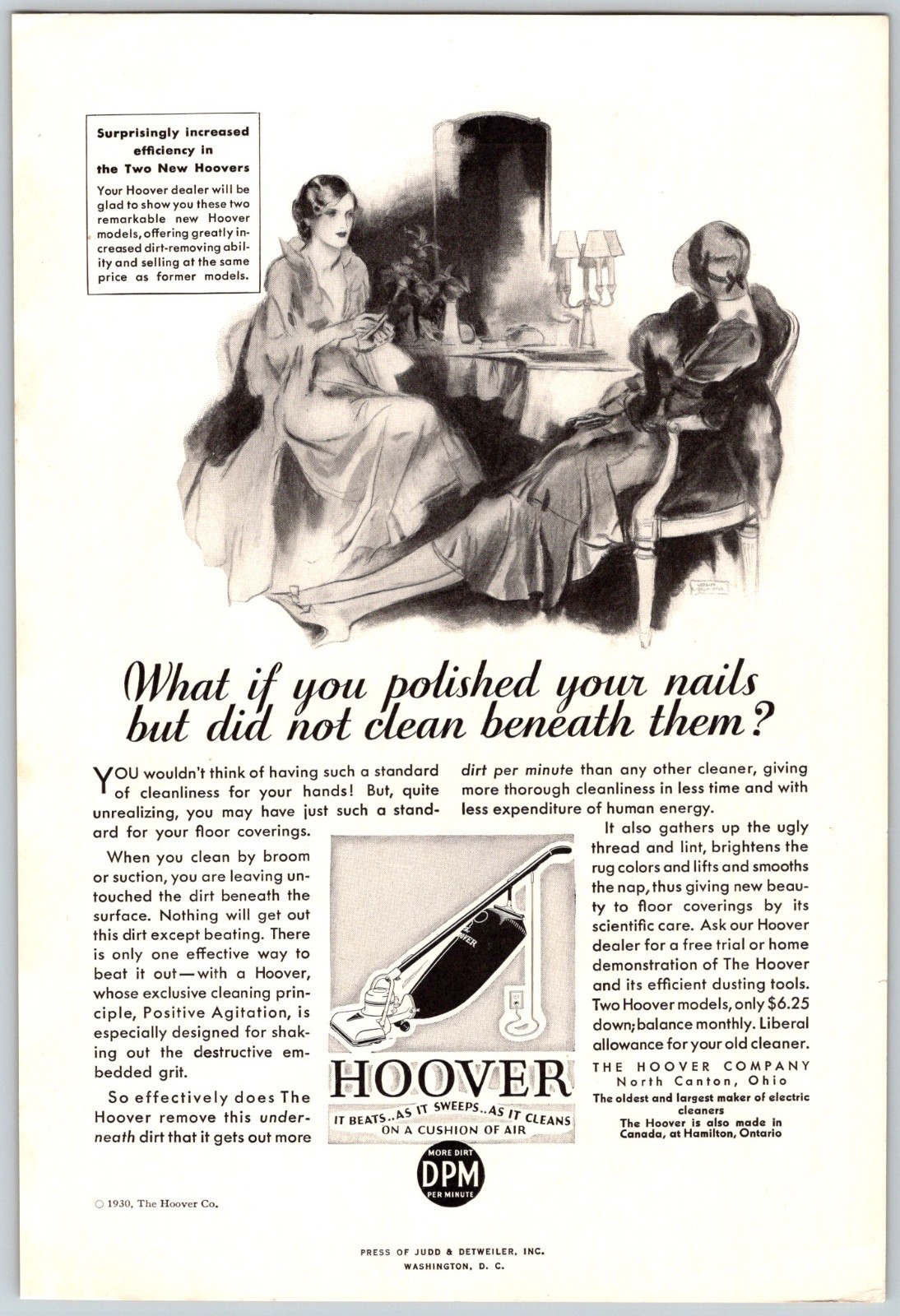 HOOVER VACUUM MORE DIRT PER MINUTE Vintage 6.5″x10″ Magazine Ad 1920’s M751