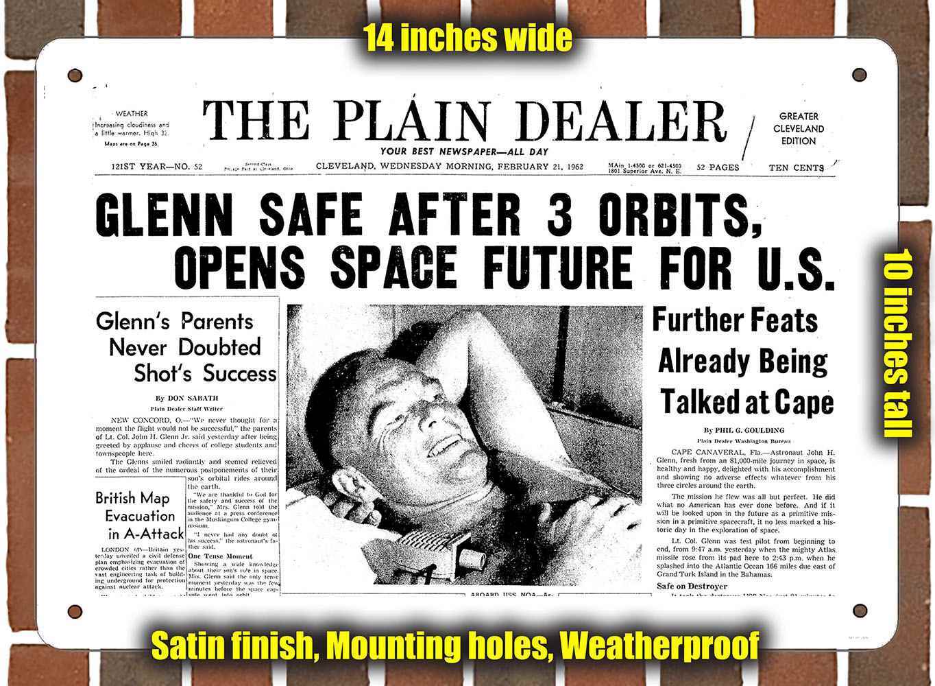 Metal Sign – 1962 John Glenn Orbit- 10×14 inches
