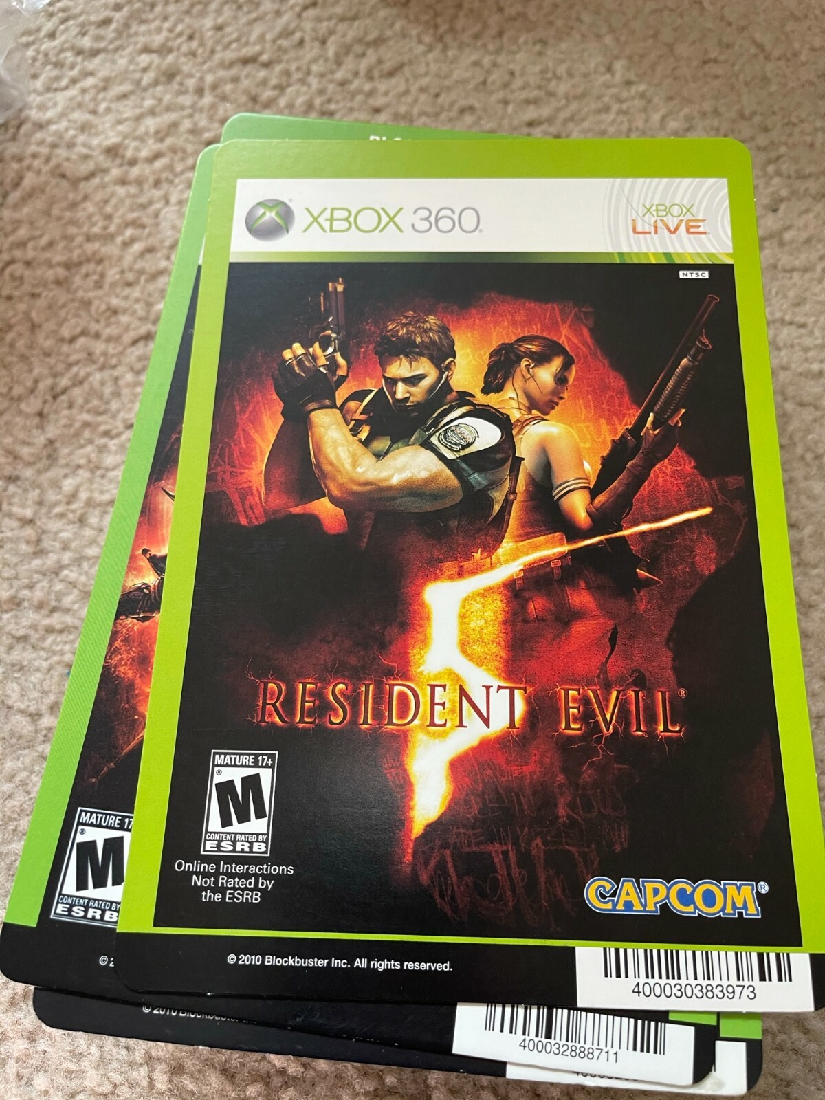 Resident Evil 5 Xbox 360 Blockbuster Backer Card BACKER CARD ONLY NO GAME