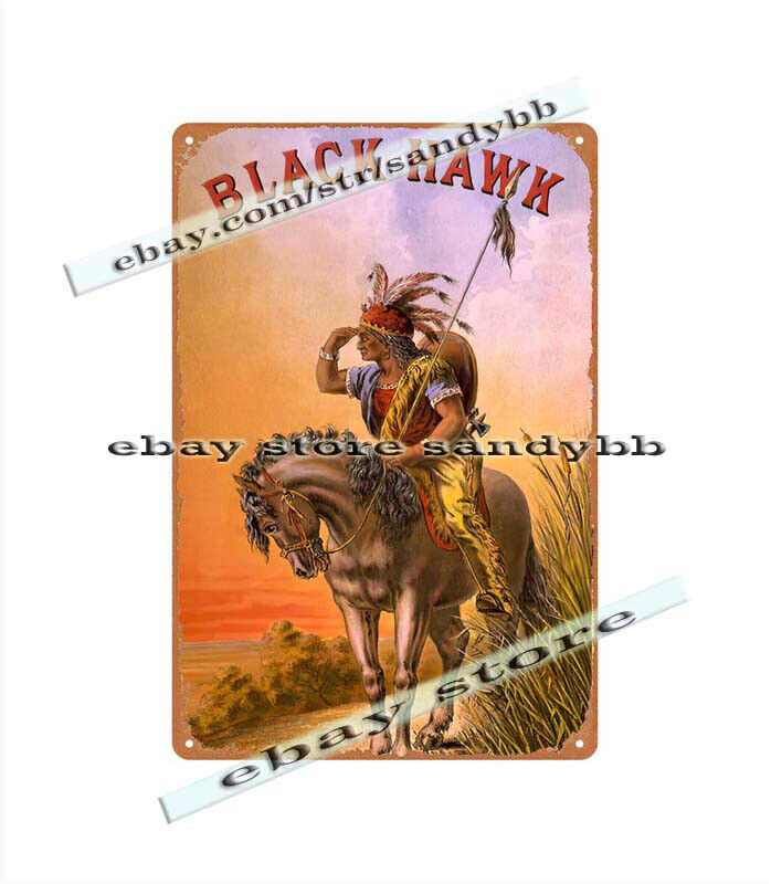 1870 Black Hawk Tobacco native American Indian metal tin sign bedroom wall decor