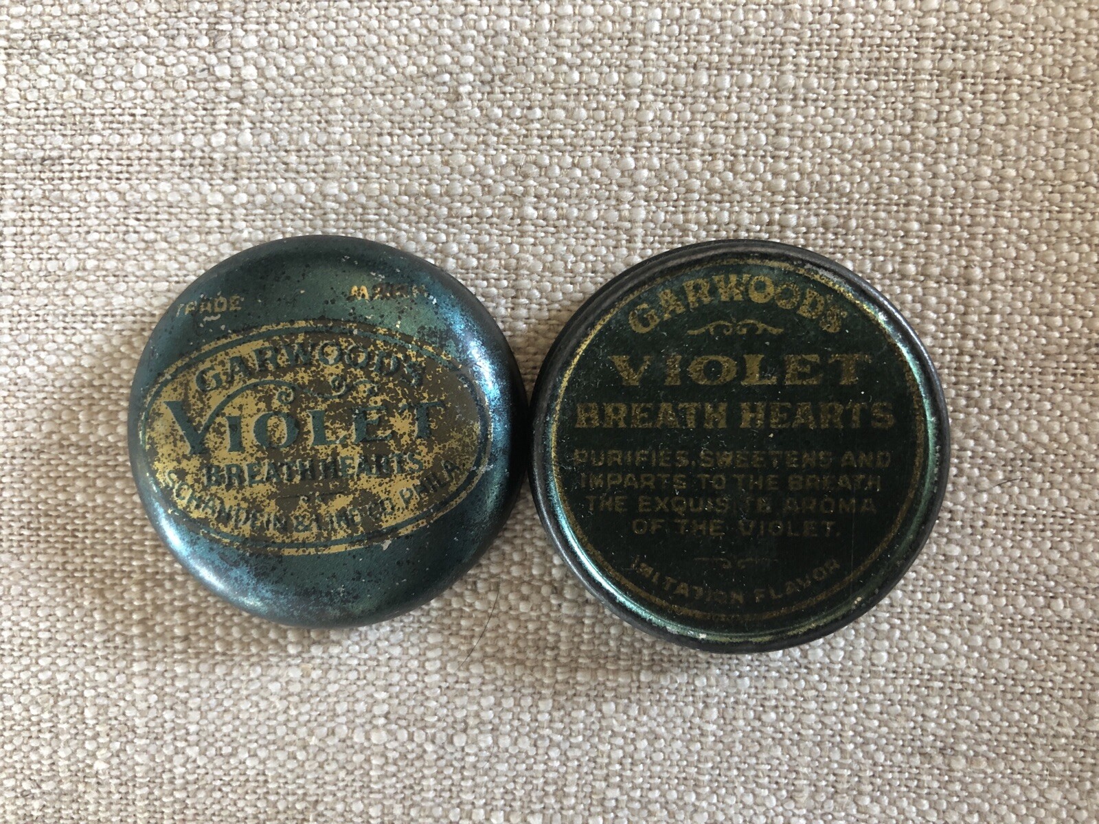 Garwoods Violet Breath Hearts by Schandein & Lind of Philadelphia Drug store Tin