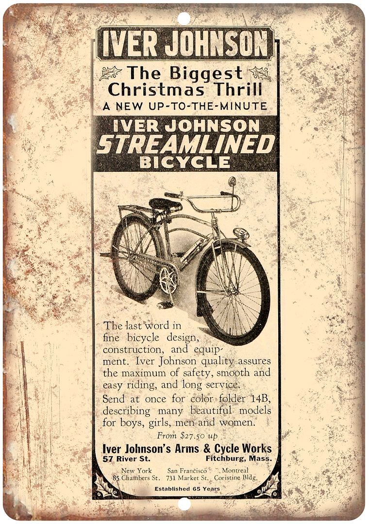 Iver Johnson Streamlined Bicycle Vintage Ad Reproduction Metal Sign B272