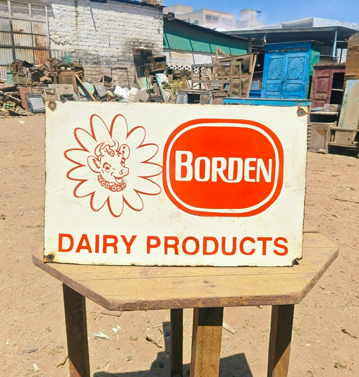 Antique Vintage Rare Borden Dairy Products Porcelain Embossed Enamel Sign Board