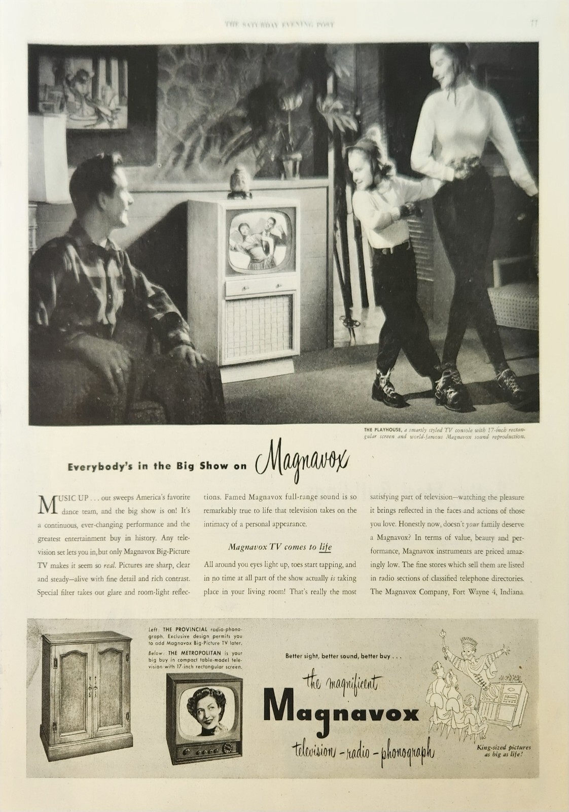 1951 Magnavox 17 Inch Television Vintage Ad Everyone is in the big show 423