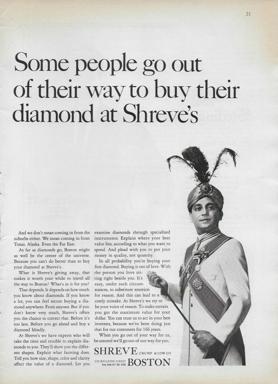 1966 Shreve Diamonds Experts Far East Boston Go Out Of The Way Vintage Print Ad