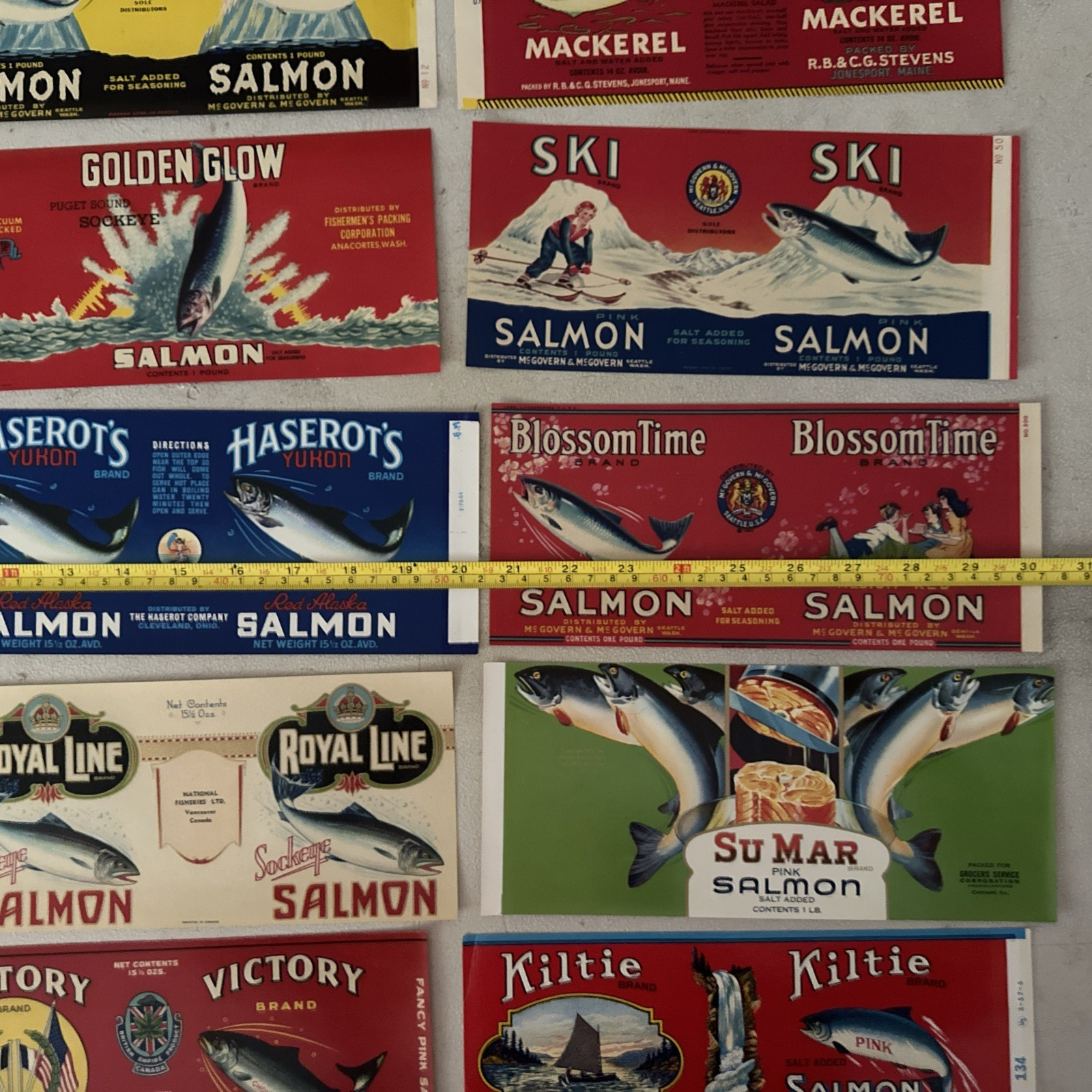 16pc Vintage Canned Fish Salmon Mackerel Can Labels Craft Scrapbook Junk Journal