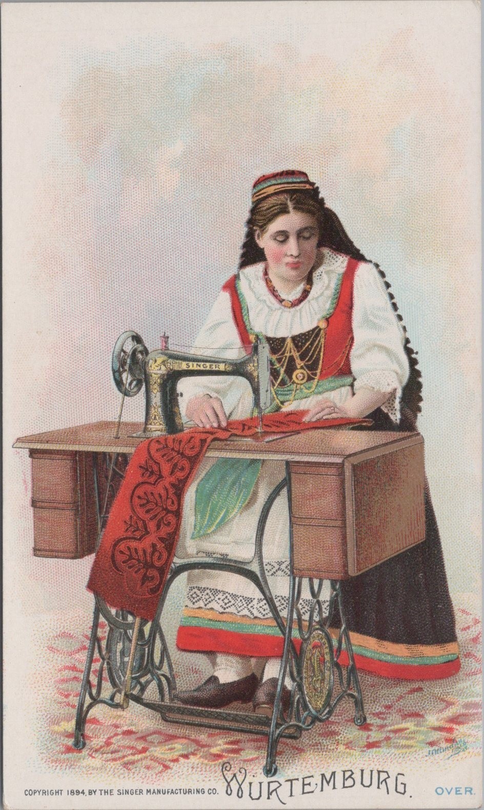 Singer Sewing Machine Wurtemburg Germany Traditional Costume Woman EPV2