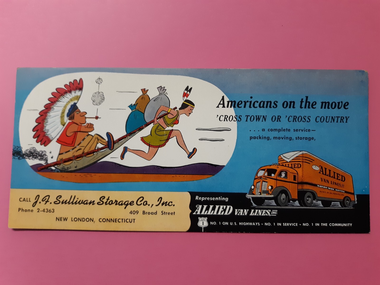 1940’S Allied Van Lines Sullivan Storage New London Connecticut blotter