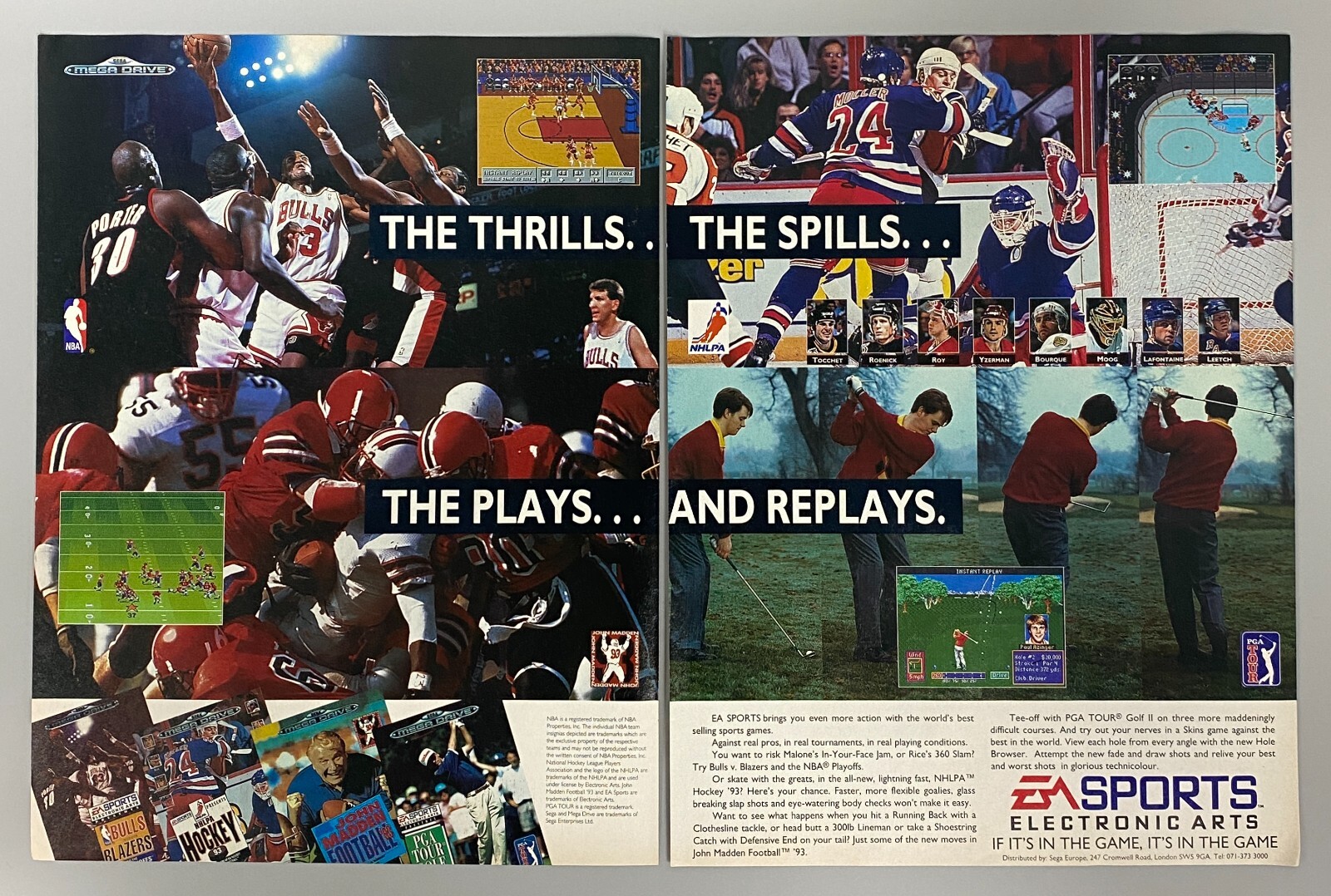 SEGA NBA PLAYOFFS NHLPA HOCKEY JOHN MADDEN FOOTBALL 1993 VINTAGE RETRO ADVERT