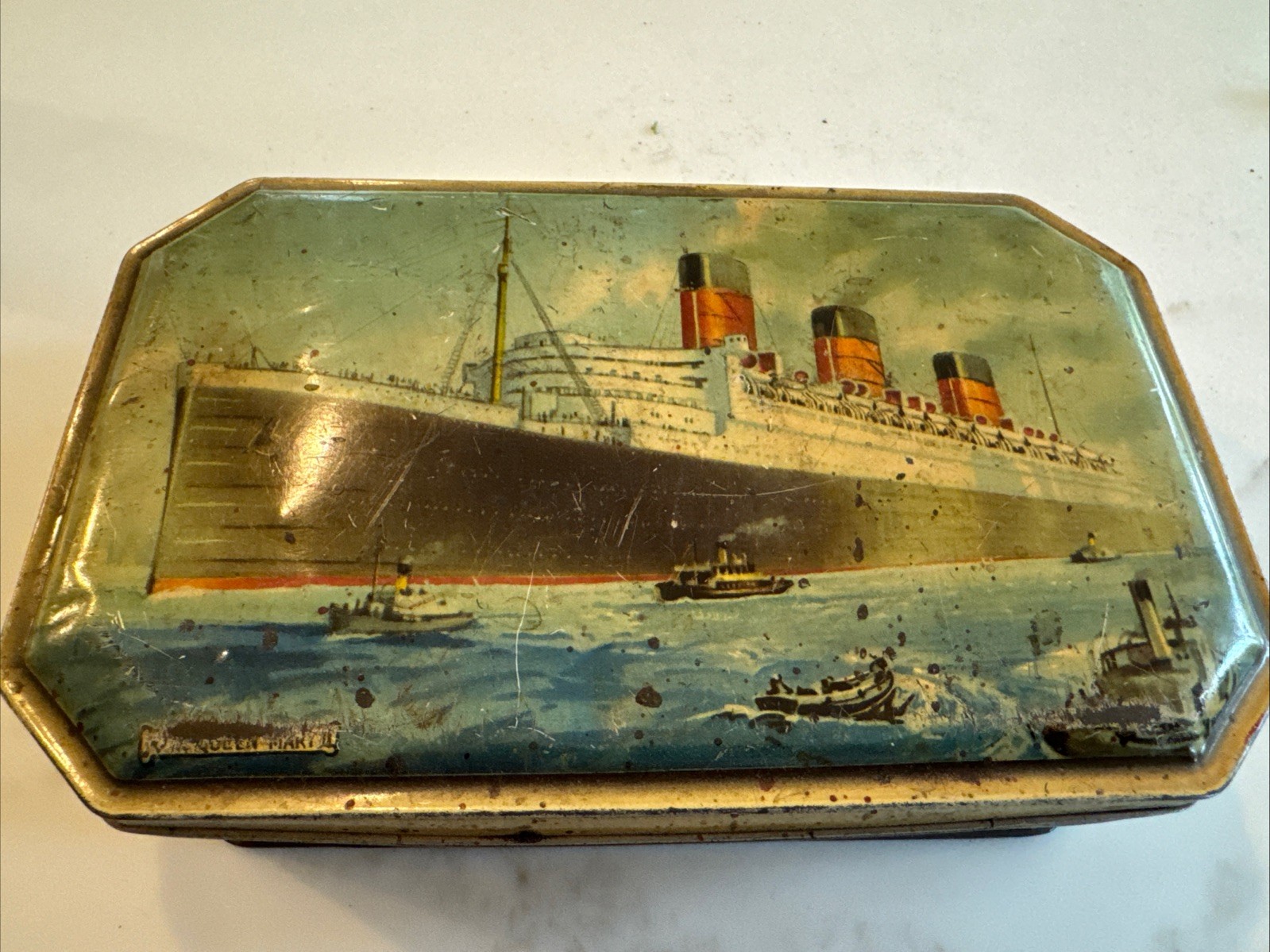 Vtg Bensons Candies English Toffee Candy Tin The Queen Mary Ship England Rare!