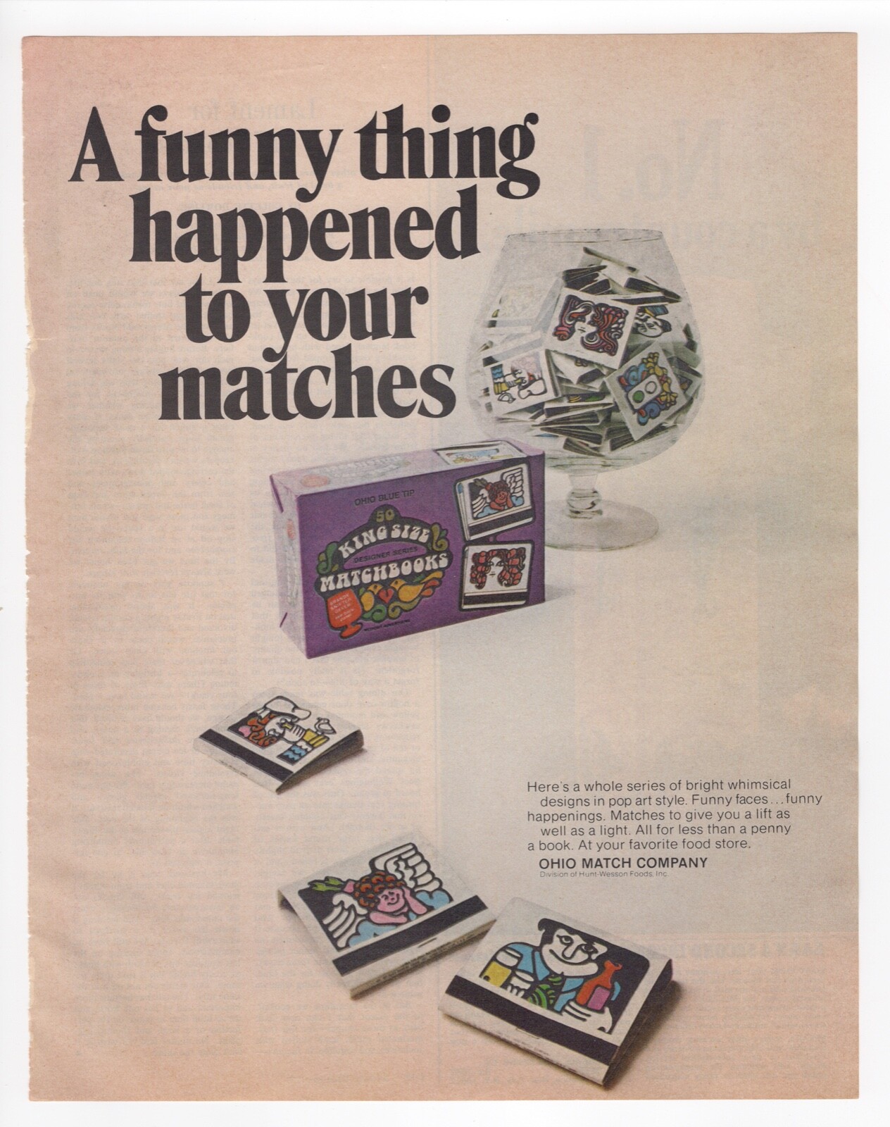 vintage 1970s large size mag print ad OHIO MATCH COMPANY funny whimsical POP ART