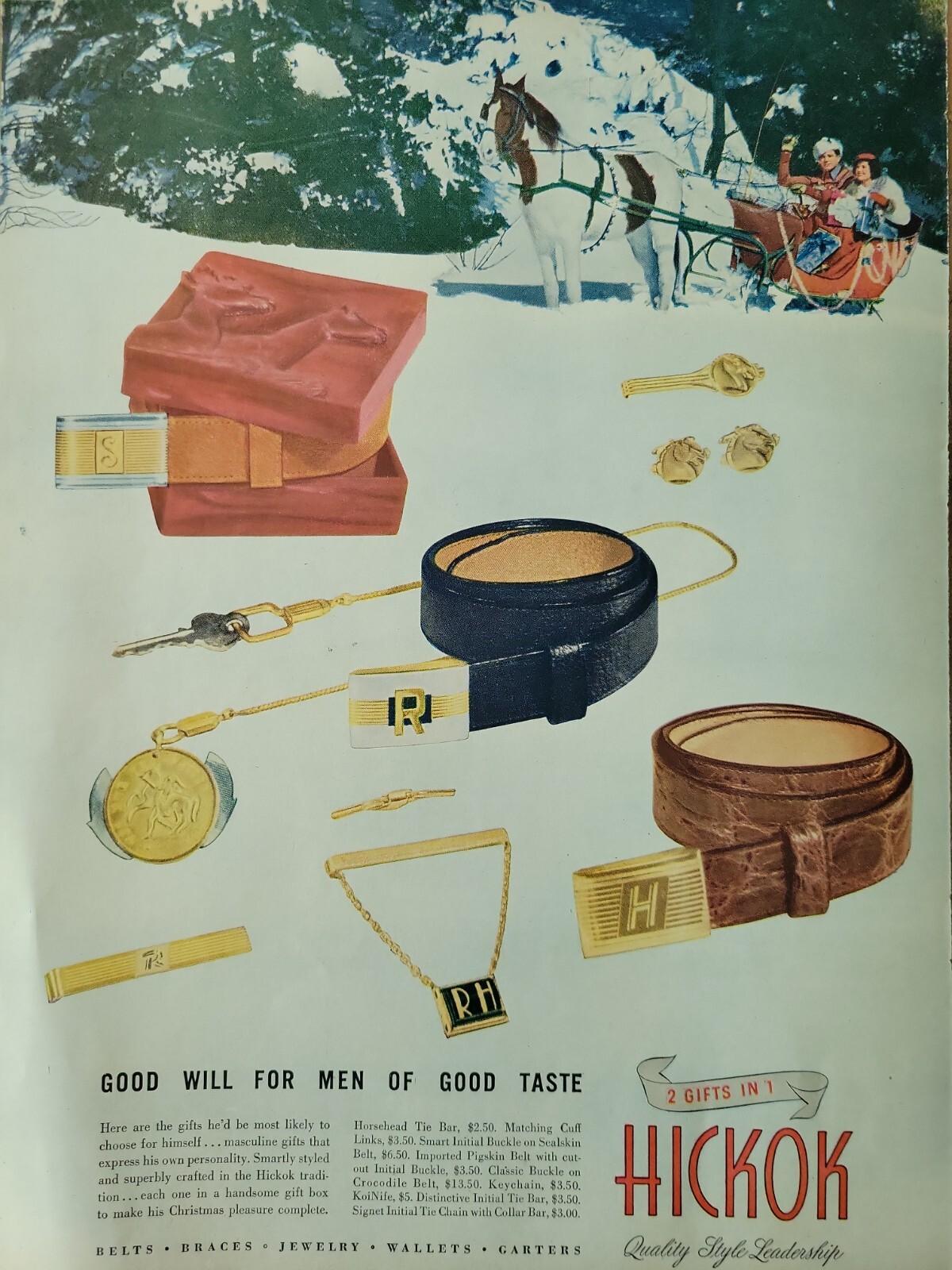 1946 Hickok Belt buckles tie bar cufflinks vintage Fashion ad