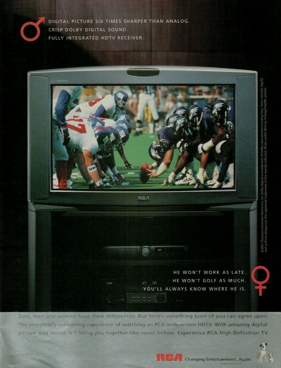 2001 RCA Widescreen HDTV NFL Giants Ravens Sharper Than Analog Vintage Print Ad