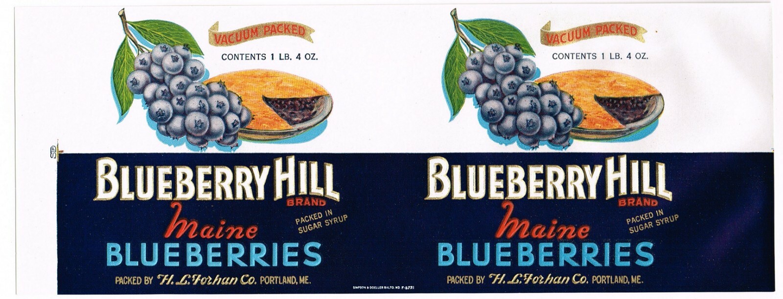 CAN LABEL VINTAGE ORIGINAL 1930S BLUEBERRY EMBOSSED HILL PIE PORTLAND MAINE