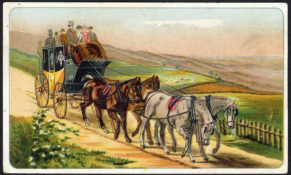 Stage Coach ARIOSA COFFEE Victorian Trade Card 1880s ARBUCKLES Horses