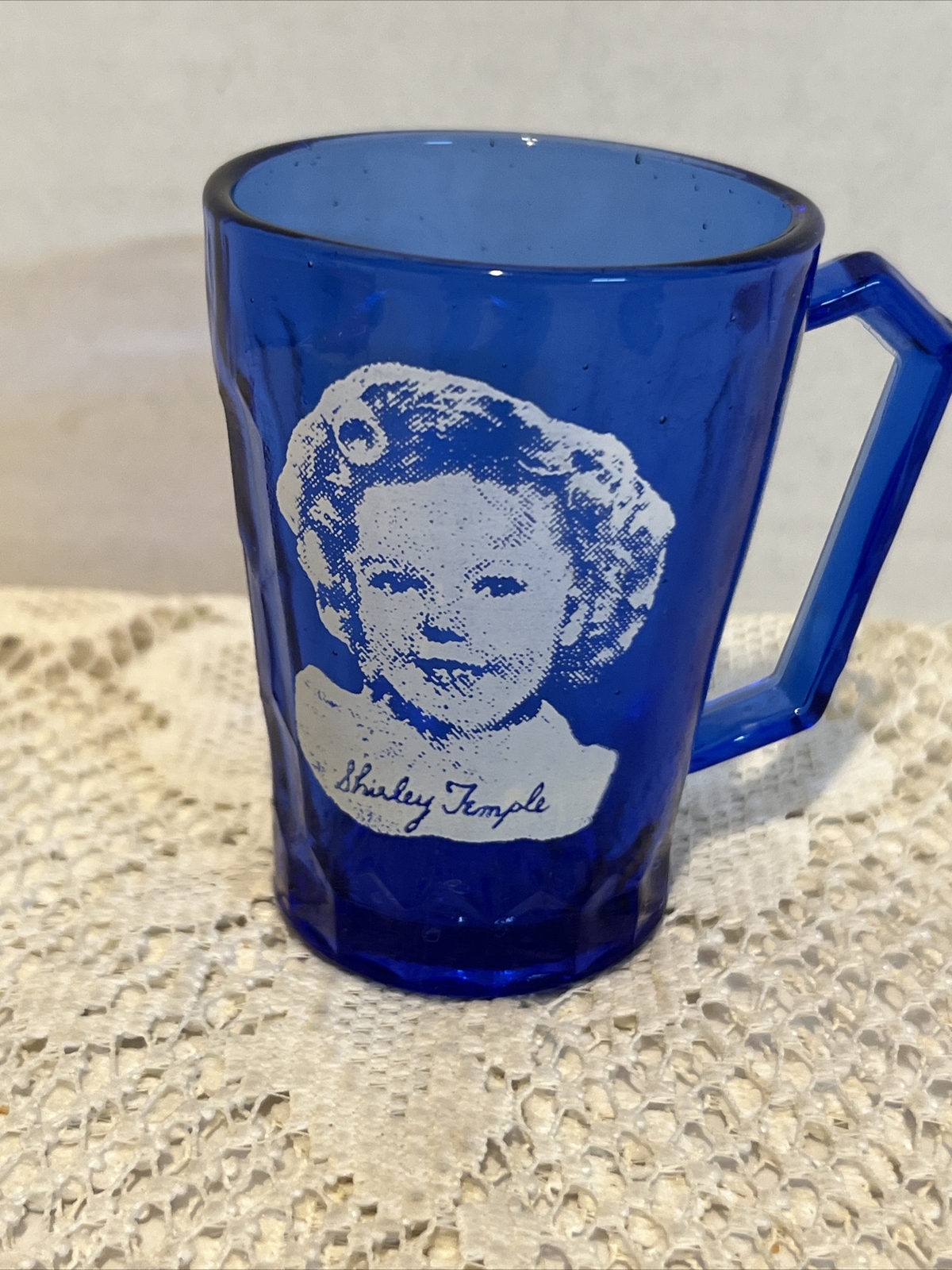 VINTAGE HAZEL ATLAS SHIRLEY TEMPLE RITZ COBALT BLUE HONEYCOMB GLASS MUG