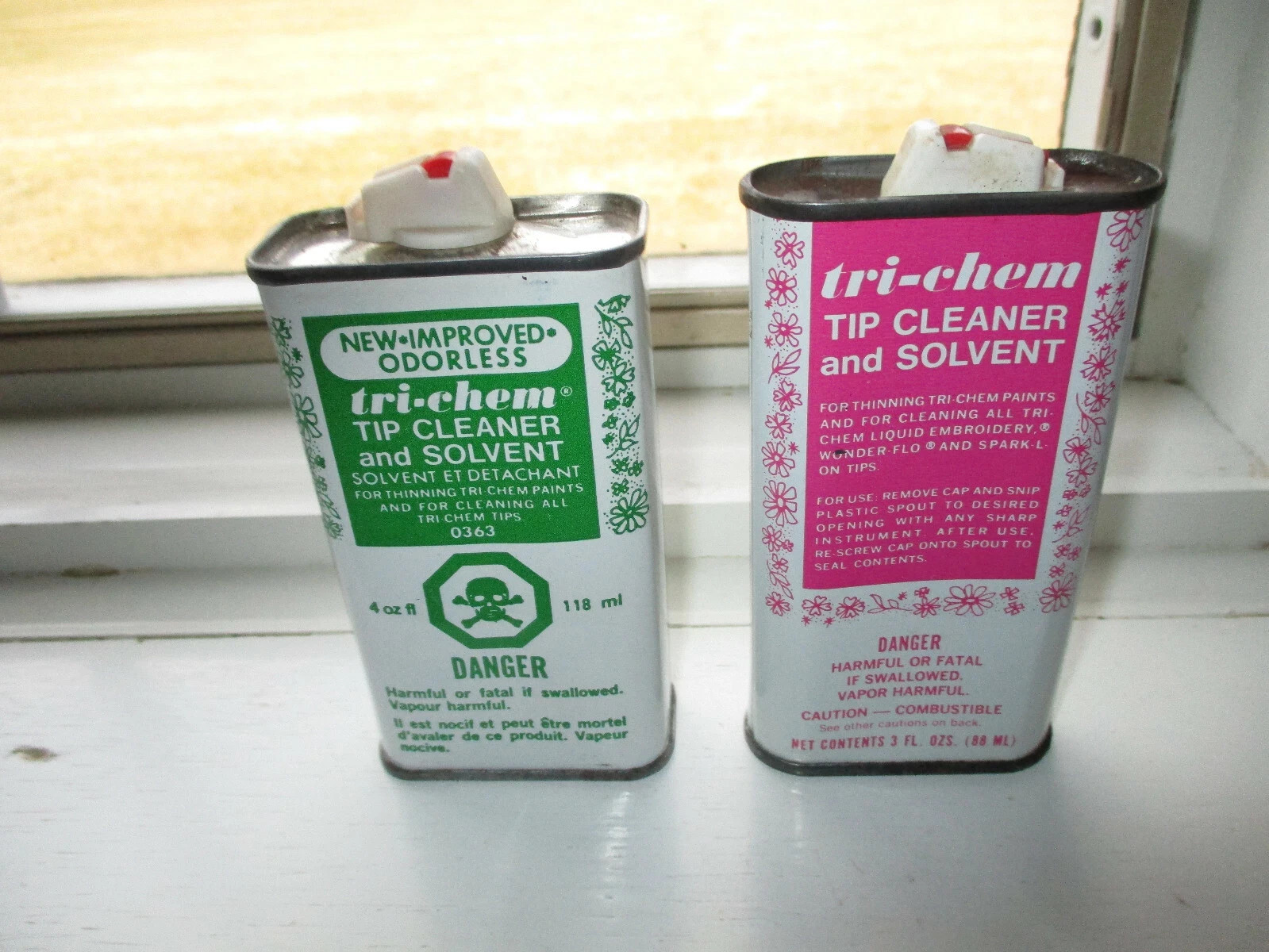 2 Vintage Tri-Chem Tip Cleaner & Solvent Harrison NJ US Can Tins 3oz & 4oz Size