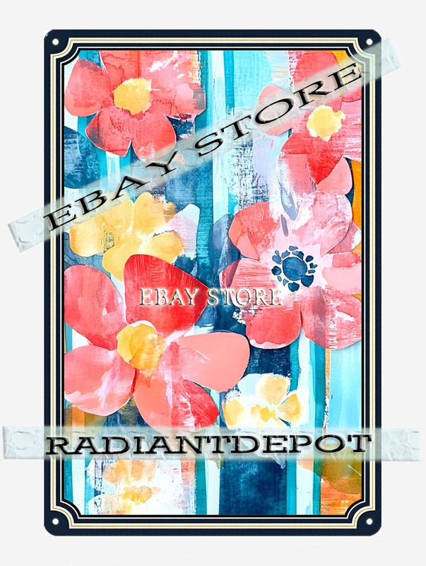 Sunshine Bloom Metal Tin Sign Pink Orange Abstract Art