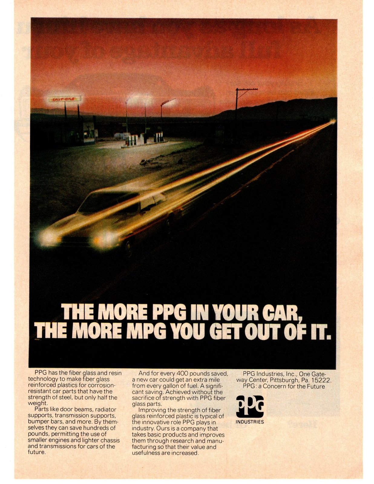 1976 PPG Pittsburgh Plate Glass Company Car Fiberglass Resin Technology Print Ad