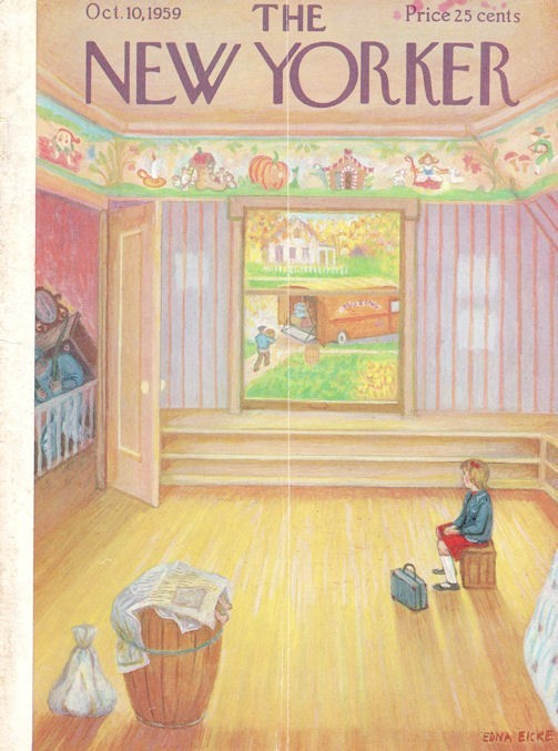 1959 New Yorker Magazine COVER ONLY Edna Eicke ART Little Girl on Moving Day